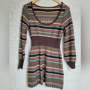 Sweater Dress in Brown, Tans, Peach & Turquoise